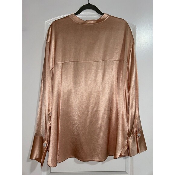 Vince Women’s Relaxed Band Collar Satin Button Up Shirt Size 3X NWT Peach Opal - Picture 5 of 8